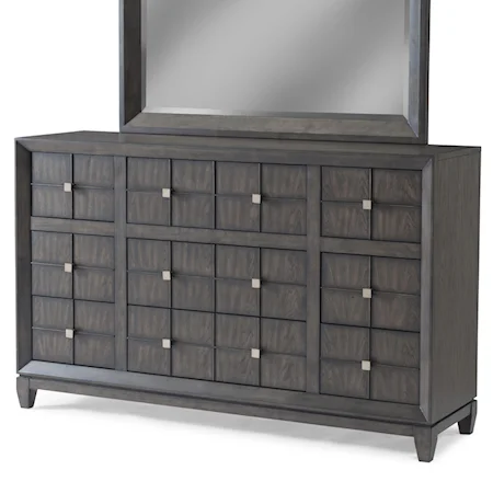 Transitional Nine Drawer Dresser with Rose Gold Hardware and Power Management Outlets